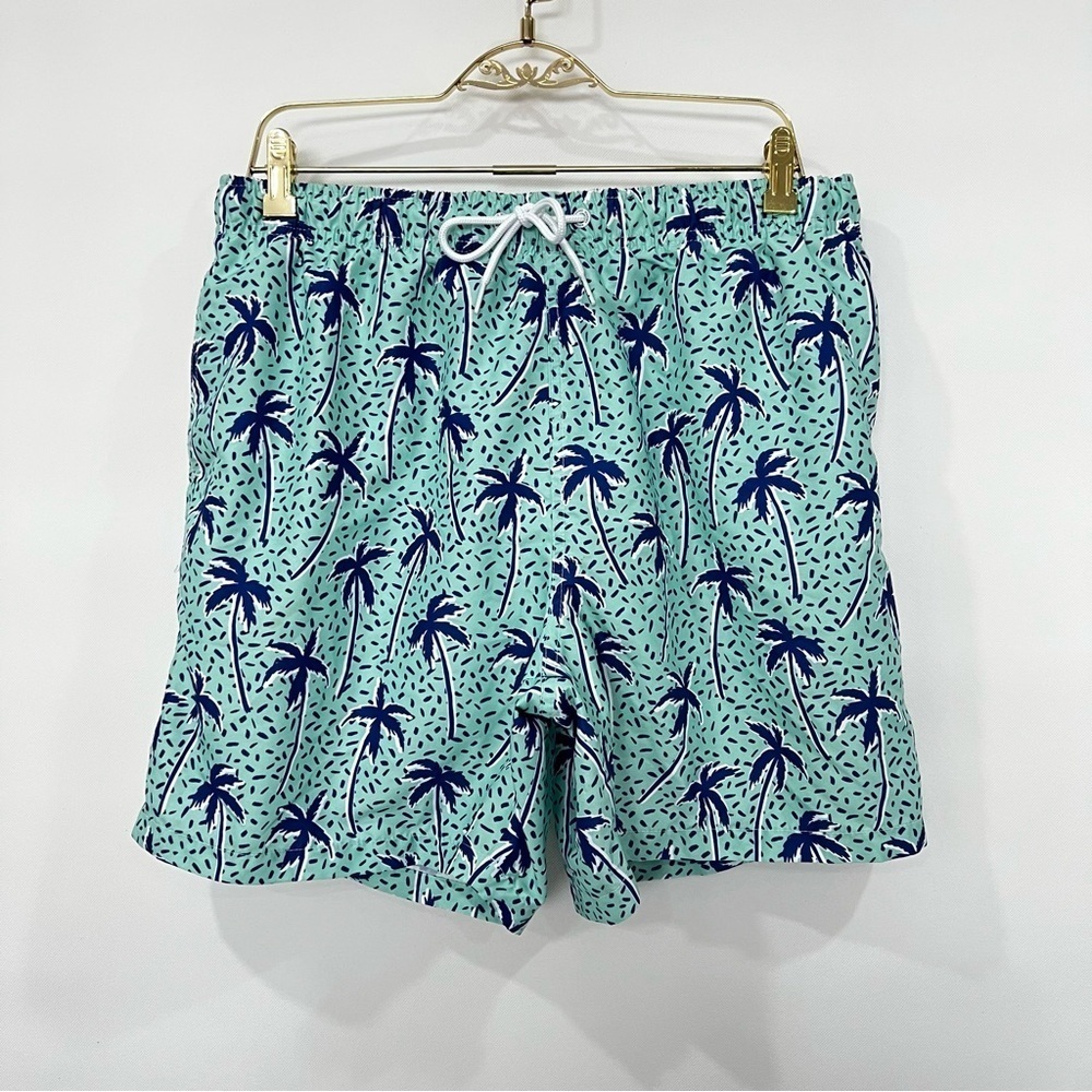 Boardies Swim Trunks Shorts Size XL Teal & Blue Palm Tree Print Mesh Brief